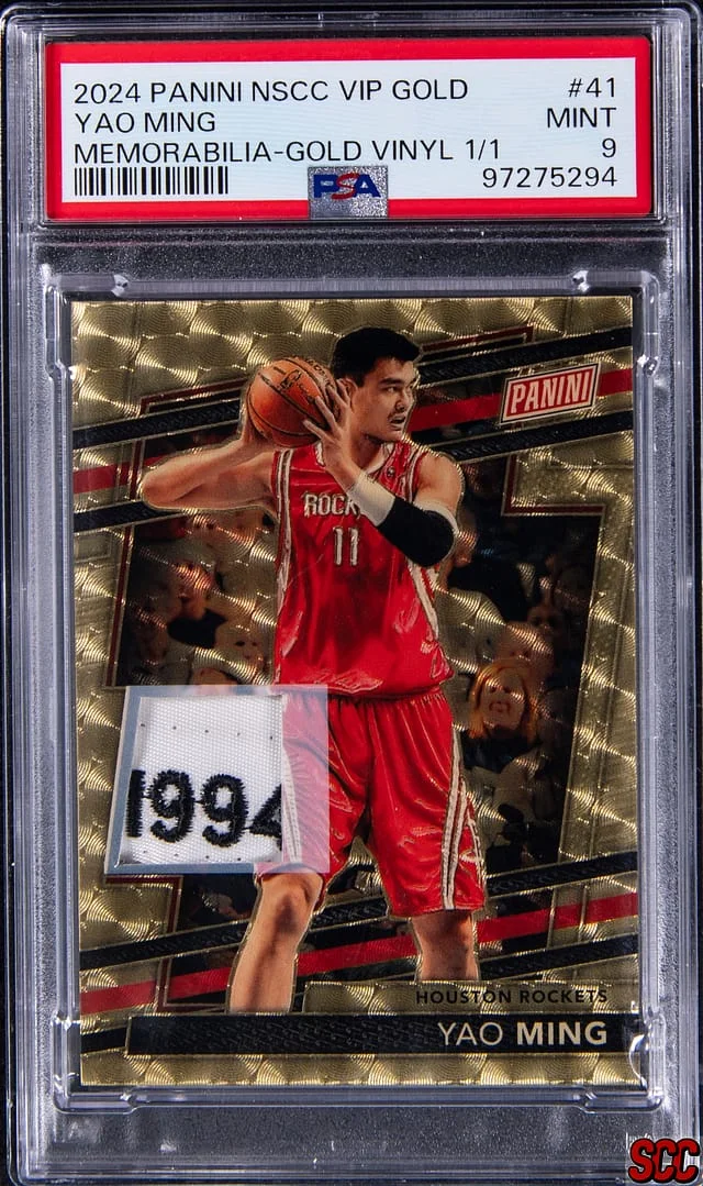 2024 Panini Yao Ming National Sports Card Convention VIP Gold Memorabilia Gold Vinyl #41 card image