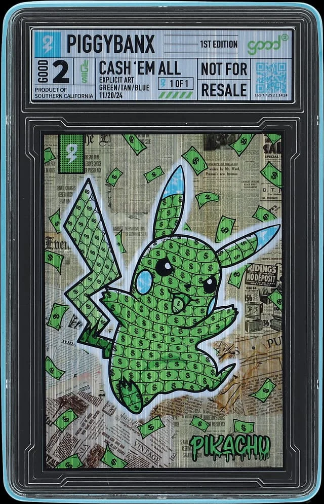 2024 PiggyBanx Good Green/Tan/Blue Cash 'Em All Pikachu Platinum - PiggyBanx Encapsulated #2 card image