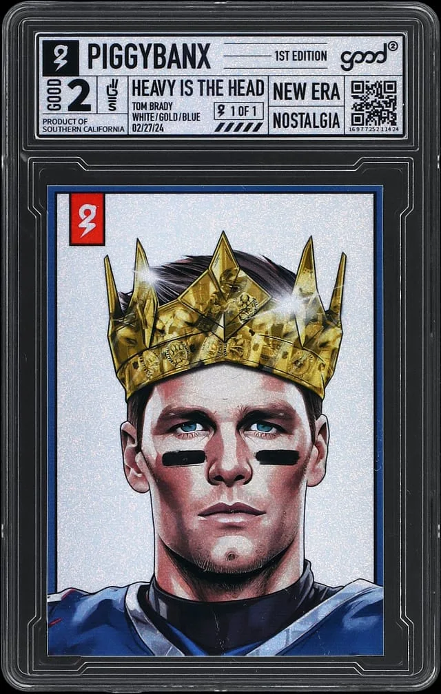 2024 PiggyBanx Heavy Is The Head White/Gold/Blue Tom Brady - PiggyBanx Encapsulated #Good2 card image