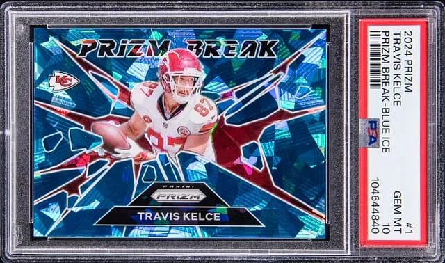 2024 Prizm Travis Kelce Prizm Break-Blue Ice #1 card image