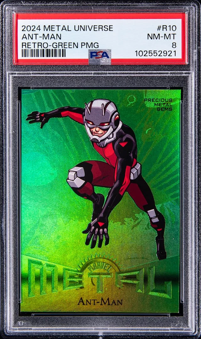 2024 SkyBox Ant-Man Marvel Metal Universe Avengers Retro Precious Metal Gems (PMG) Green #R-10 card image