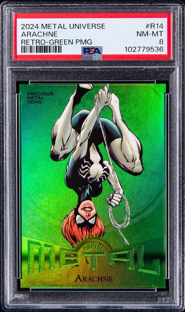 2024 SkyBox Arachne Marvel Metal Universe Avengers Retro Precious Metal Gems (PMG) Green #R-14 card image