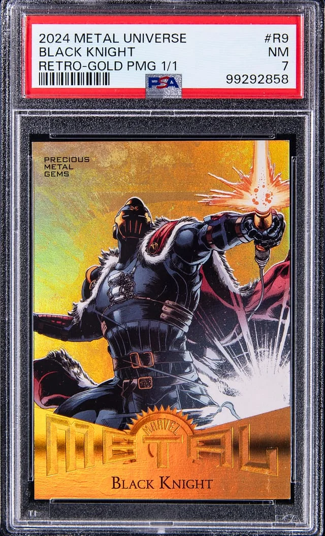 2024 SkyBox Black Knight Marvel Metal Universe Avengers Retro Precious Metal Gems (PMG) Gold #R-9 card image