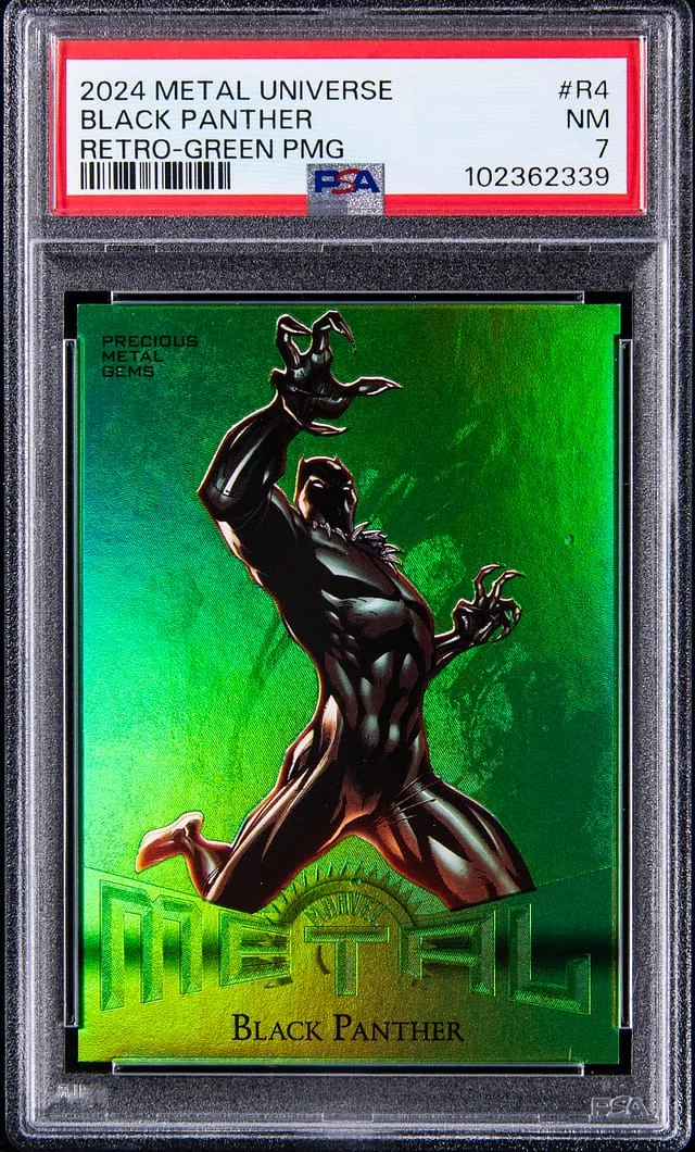 2024 SkyBox Black Panther Marvel Metal Universe Avengers Retro Precious Metal Gems (PMG) Green #R-4 card image