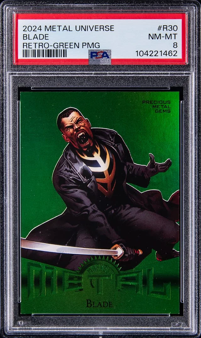 2024 SkyBox Blade Marvel Metal Universe Avengers Retro Precious Metal Gems (PMG) Green #R-30 card image