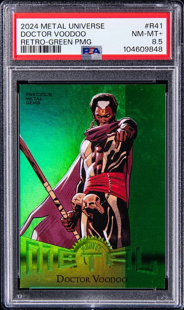 2024 SkyBox Doctor Voodoo Marvel Metal Universe Avengers Retro Precious Metal Gems (PMG) Green #R-41 card image