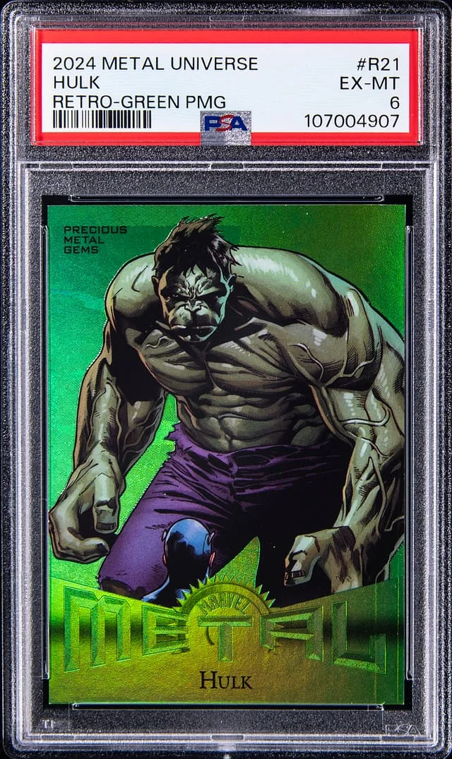 2024 SkyBox Hulk Marvel Metal Universe Avengers Retro Precious Metal Gems (PMG) Green #R-21 card image