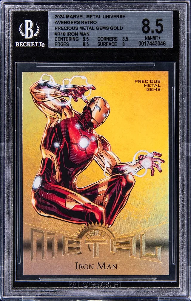 2024 SkyBox Iron Man Marvel Metal Universe Avengers Retro Precious Metal Gems (PMG) Gold #R-18 card image