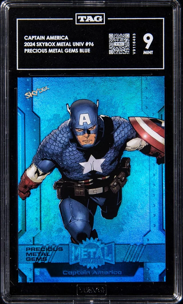 2024 SkyBox Metal Universe Captain America Precious Metal Gems Blue #96 card image