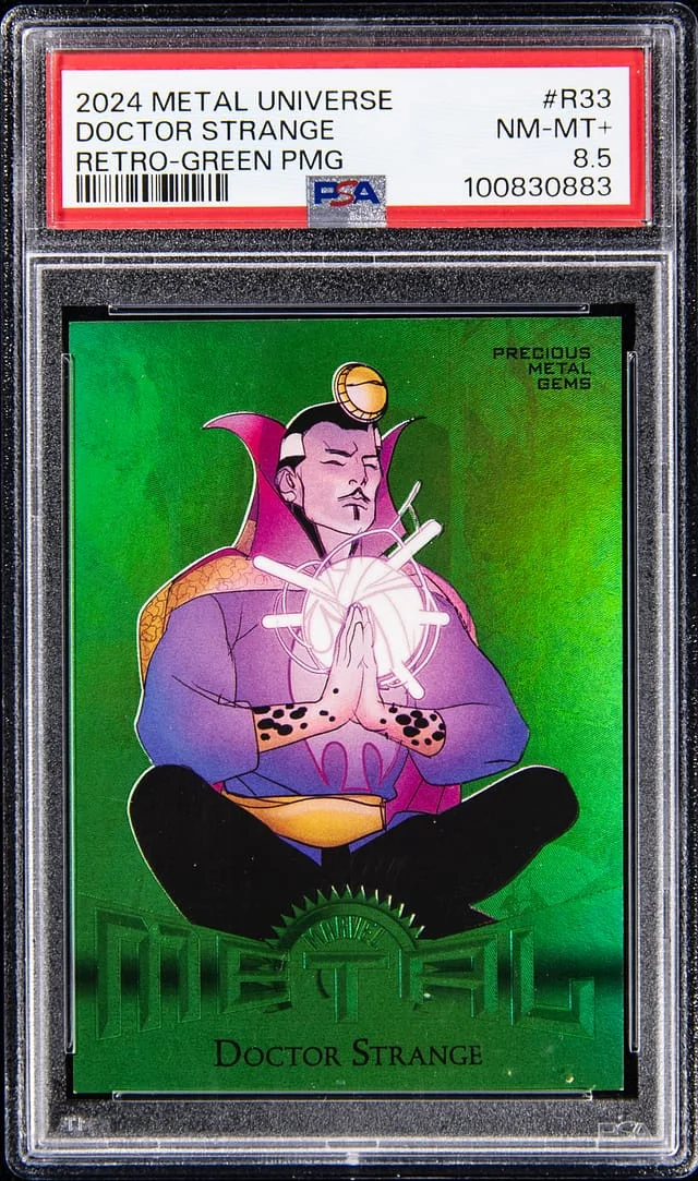 2024 SkyBox Metal Universe Doctor Strange Avengers Retro Precious Metal Gems (PMG) Green #R33 card image