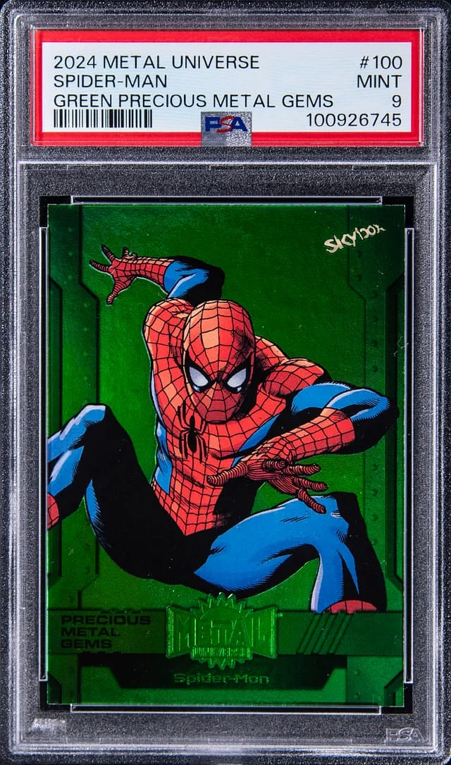 2024 SkyBox Metal Universe Spider-Man Avengers Precious Metal Gems (PMG) Green #100 card image
