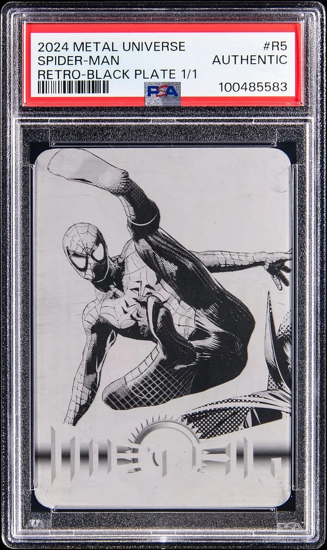 2024 SkyBox Metal Universe Spider-Man (1/1) Retro Black Plate #R-5 card image