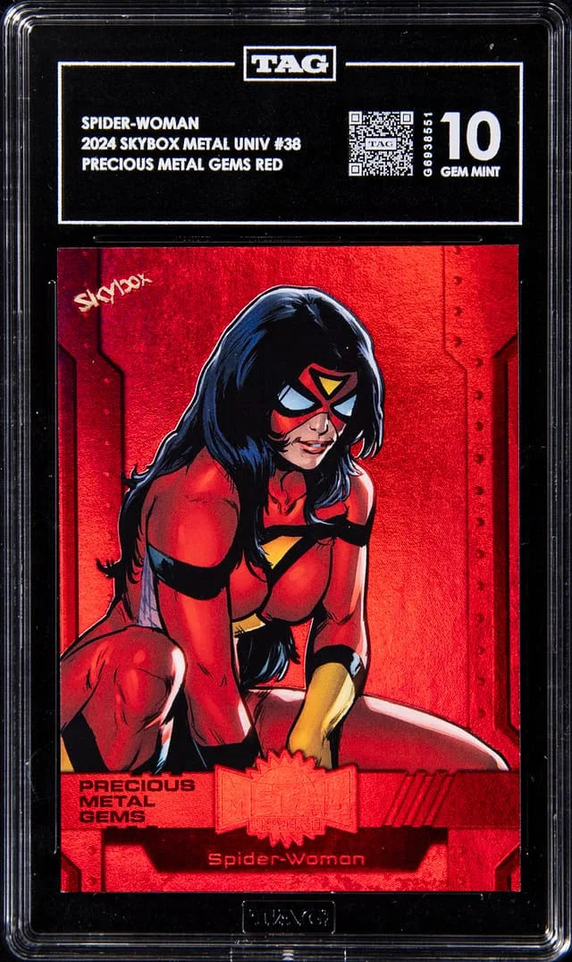 2024 SkyBox Metal Universe Spider-Woman Precious Metal Gems (PMG) Red #38 card image