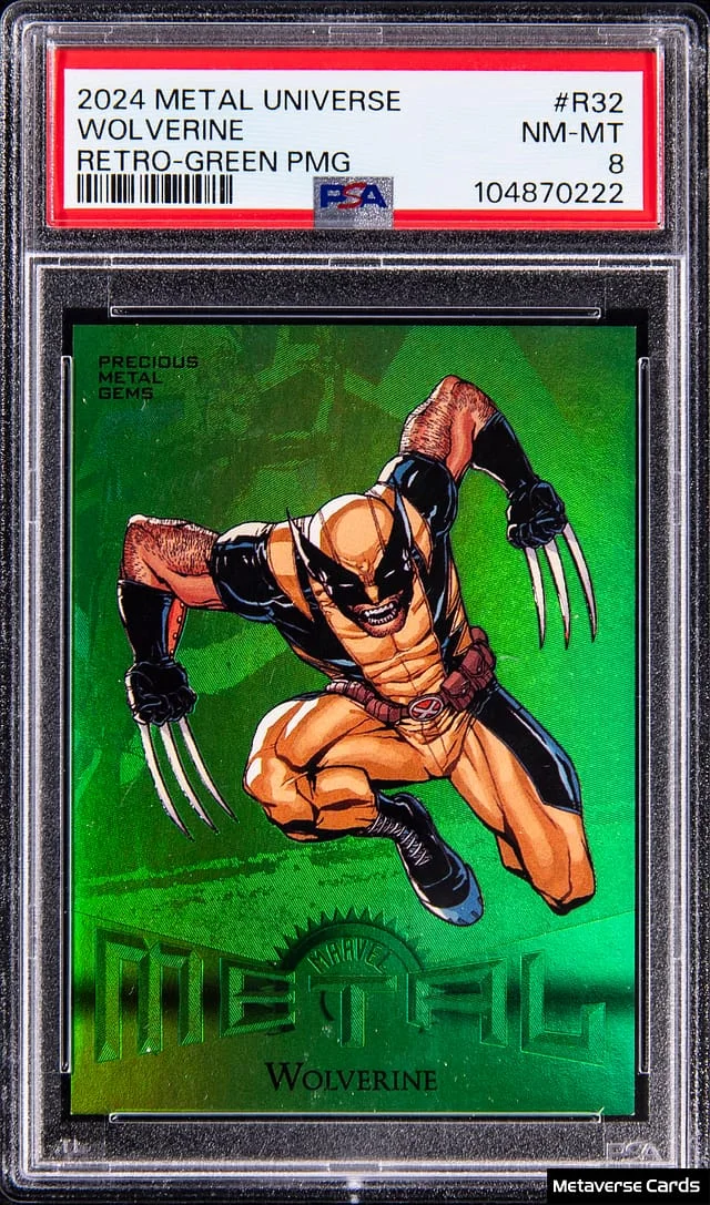 2024 SkyBox Metal Universe Wolverine Avengers Retro Precious Metal Gems (PMG) Green #R-32 card image