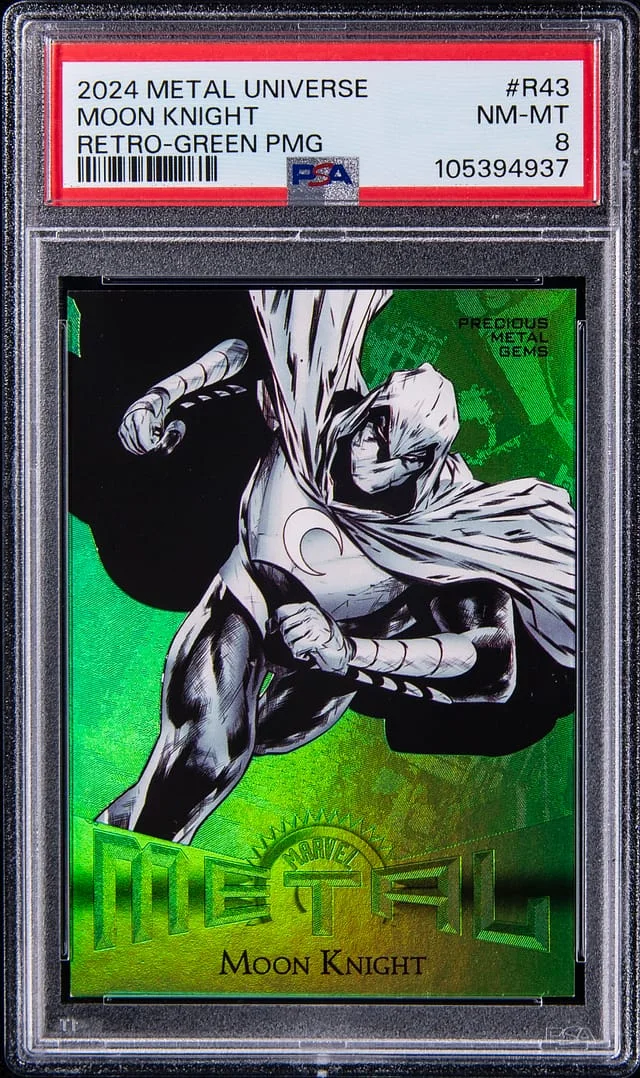 2024 SkyBox Moon Knight Marvel Metal Universe Avengers Retro Precious Metal Gems (PMG) Green #R-43 card image