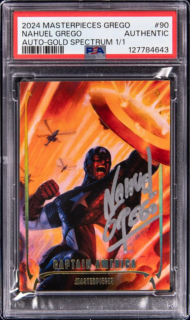 2024 SkyBox Nahuel Grego Marvel Masterpieces Grego Autograph Gold Spectrum #90 card image