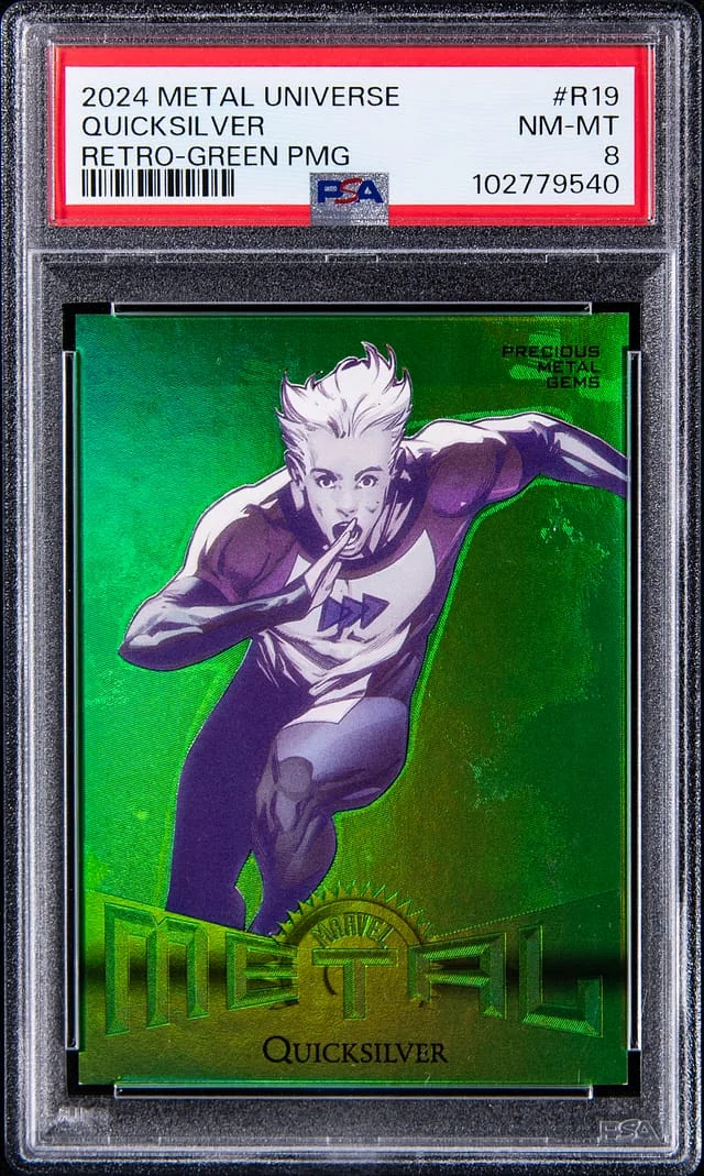 2024 SkyBox Quicksilver Marvel Metal Universe Avengers Retro Precious Metal Gems (PMG) Green #R-19 card image