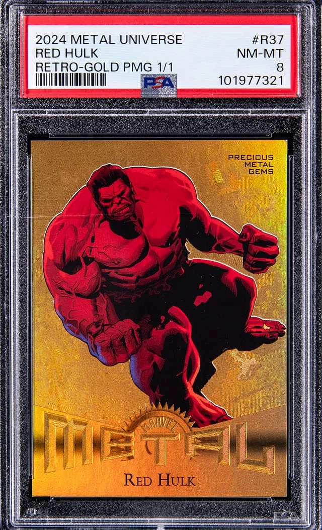 2024 SkyBox Red Hulk Marvel Metal Universe Avengers Retro Precious Metal Gems (PMG) Green #R-37 card image