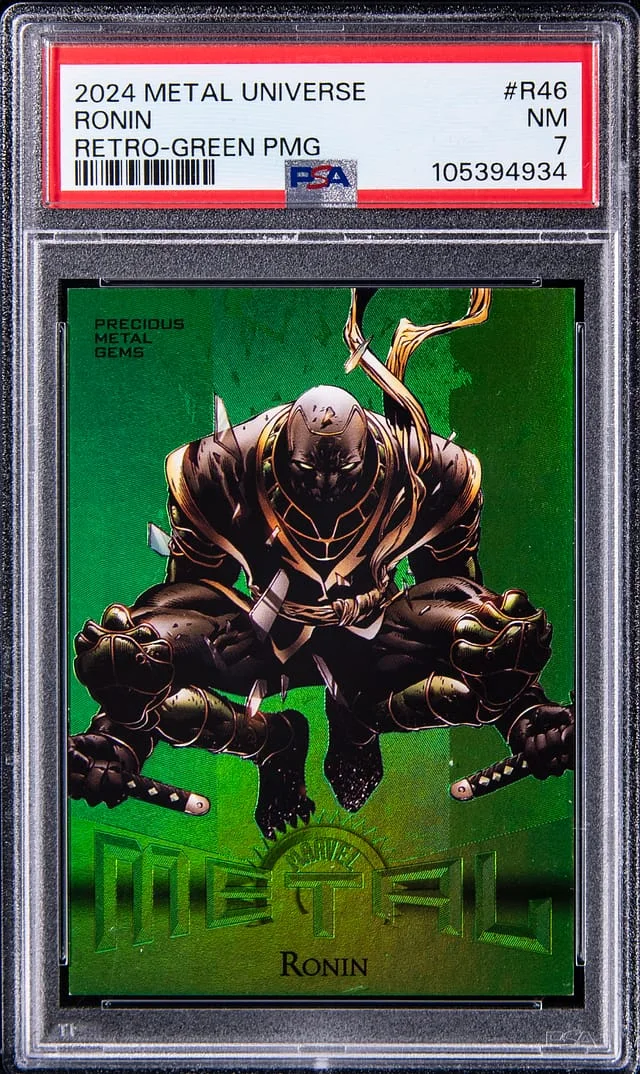 2024 SkyBox Ronin Marvel Metal Universe Avengers Retro Precious Metal Gems (PMG) Green #R-46 card image