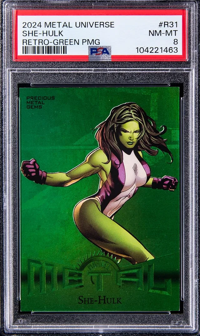 2024 SkyBox She-Hulk Marvel Metal Universe Avengers Retro Precious Metal Gems (PMG) Green #R-31 card image
