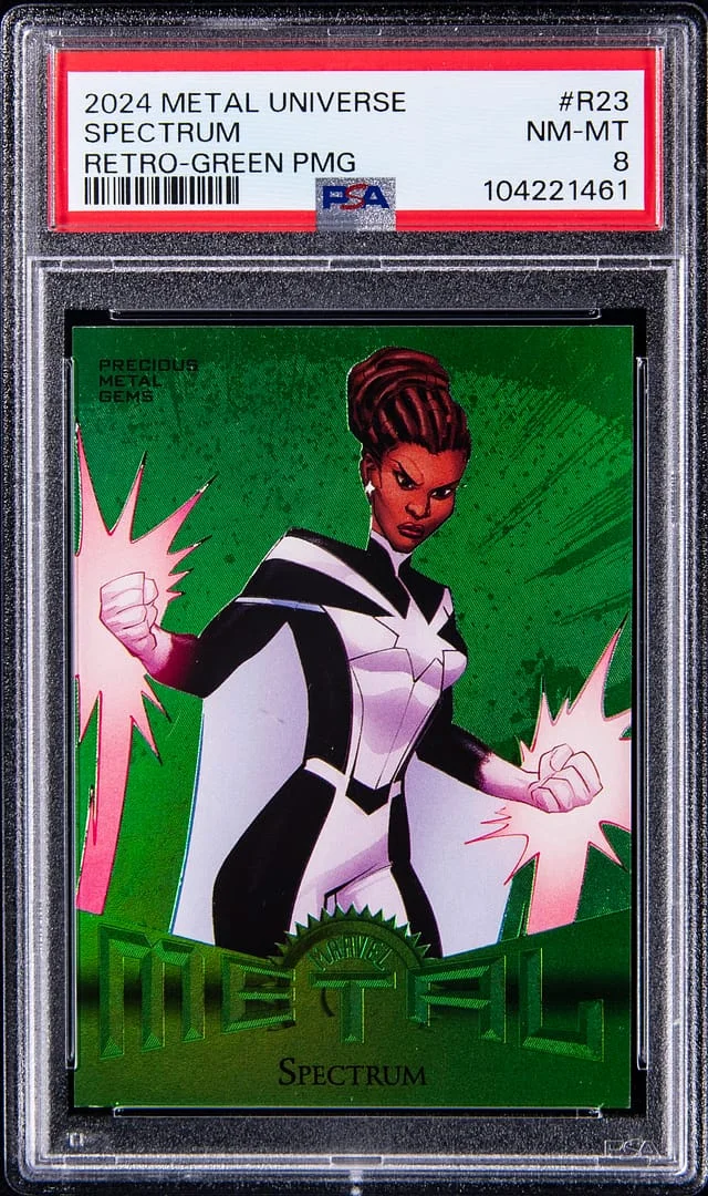 2024 SkyBox Spectrum Marvel Metal Universe Avengers Retro Precious Metal Gems (PMG) Green #R-23 card image