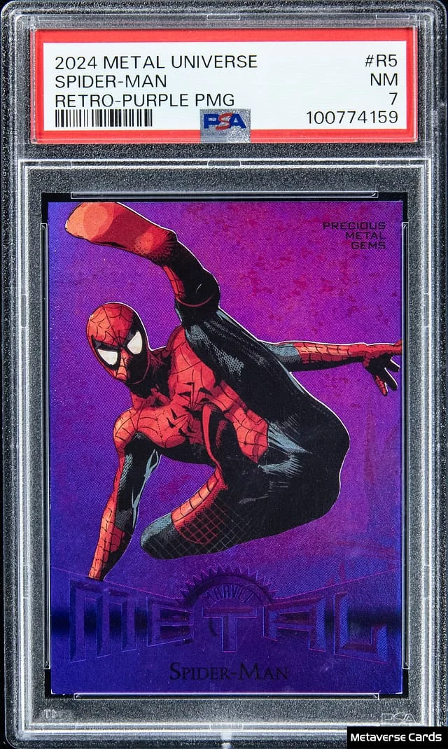 2024 SkyBox Spider-Man Marvel Metal Universe Avengers Retro Precious Metal Gems (PMG) Purple #R5 card image