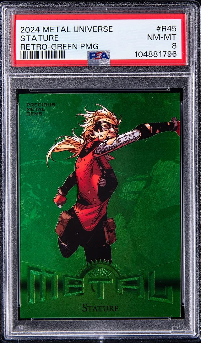 2024 SkyBox Stature Marvel Metal Universe Avengers Retro Precious Metal Gems (PMG) Green #R-45 card image