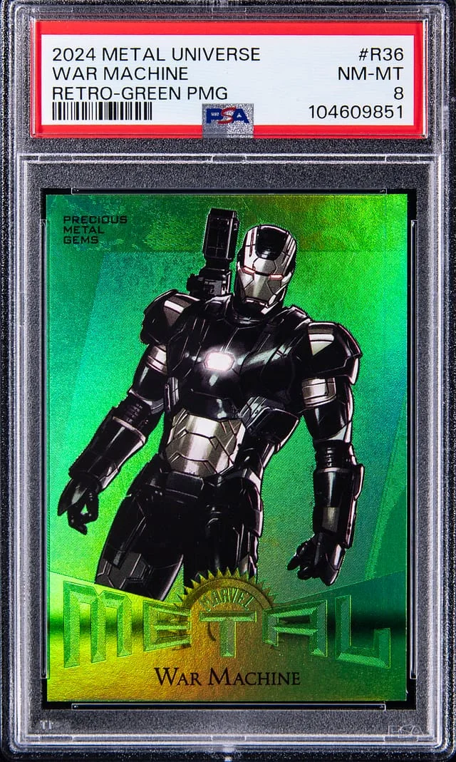 2024 SkyBox War Machine Marvel Metal Universe Avengers Retro Precious Metal Gems (PMG) Green #R-36 card image