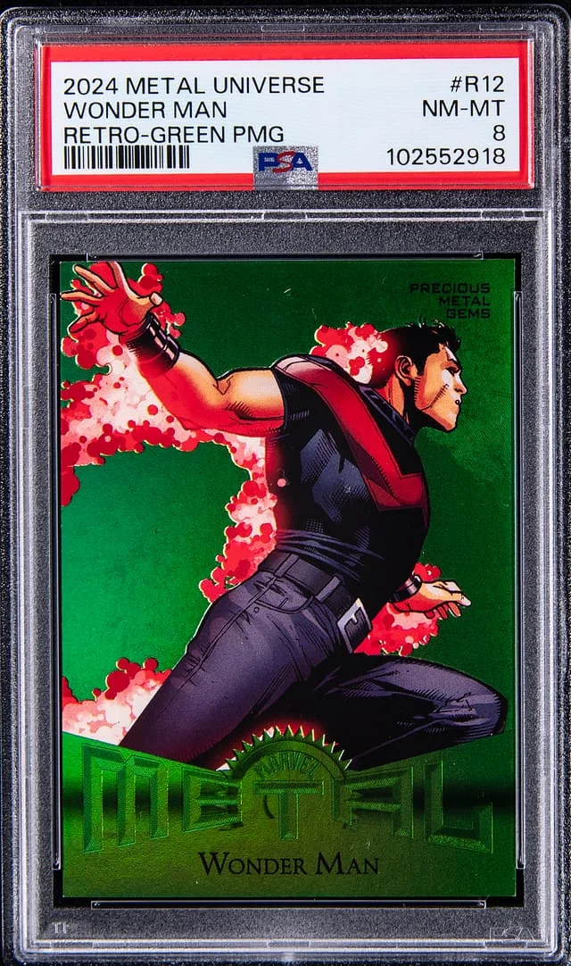 2024 SkyBox Wonder Man Marvel Metal Universe Avengers Retro Precious Metal Gems (PMG) Green #R-12 card image