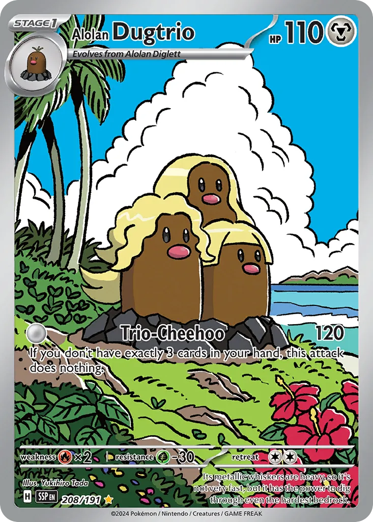 2024 Surging Sparks Alolan Dugtrio #208/191 Illustration Rare card image