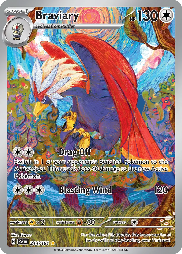 2024 Surging Sparks Braviary #214/191 Illustration Rare card image