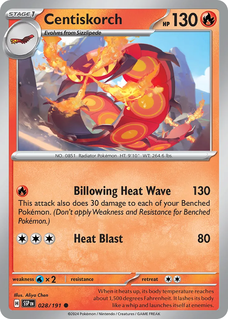 2024 Surging Sparks Centiskorch Common #028/191 Common card image