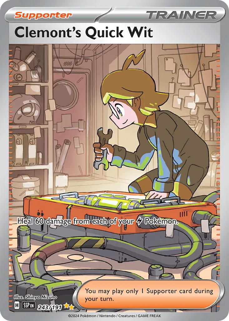 2024 Surging Sparks Clemont's Quick Wit Uncommon #167/191 Uncommon card image