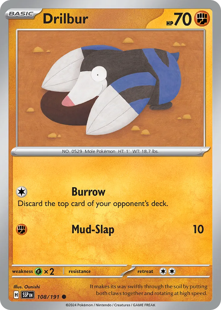 2024 Surging Sparks Drilbur Common #108/191 Common card image