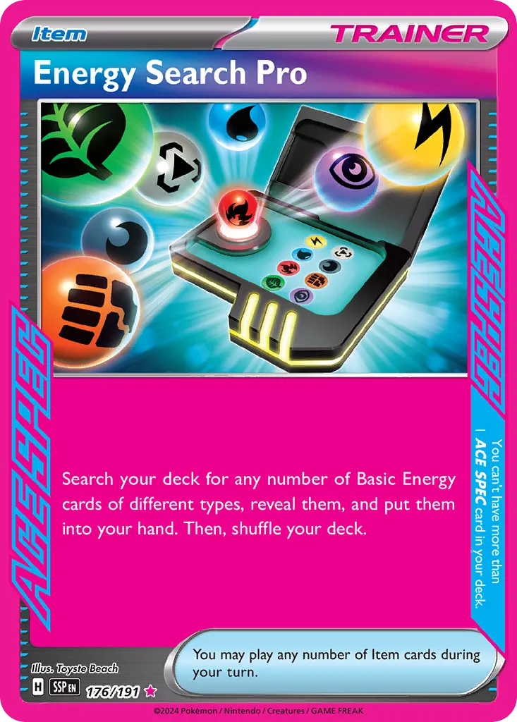 2024 Surging Sparks Energy Search Pro #176/191 ACE SPEC Rare card image