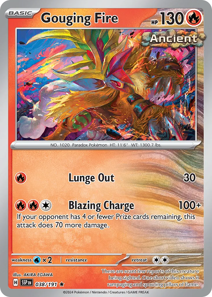 2024 Surging Sparks Gouging Fire #038/191 Rare card image