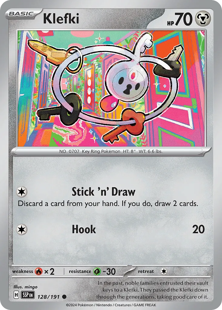 2024 Surging Sparks Klefki Common #128/191 Common card image