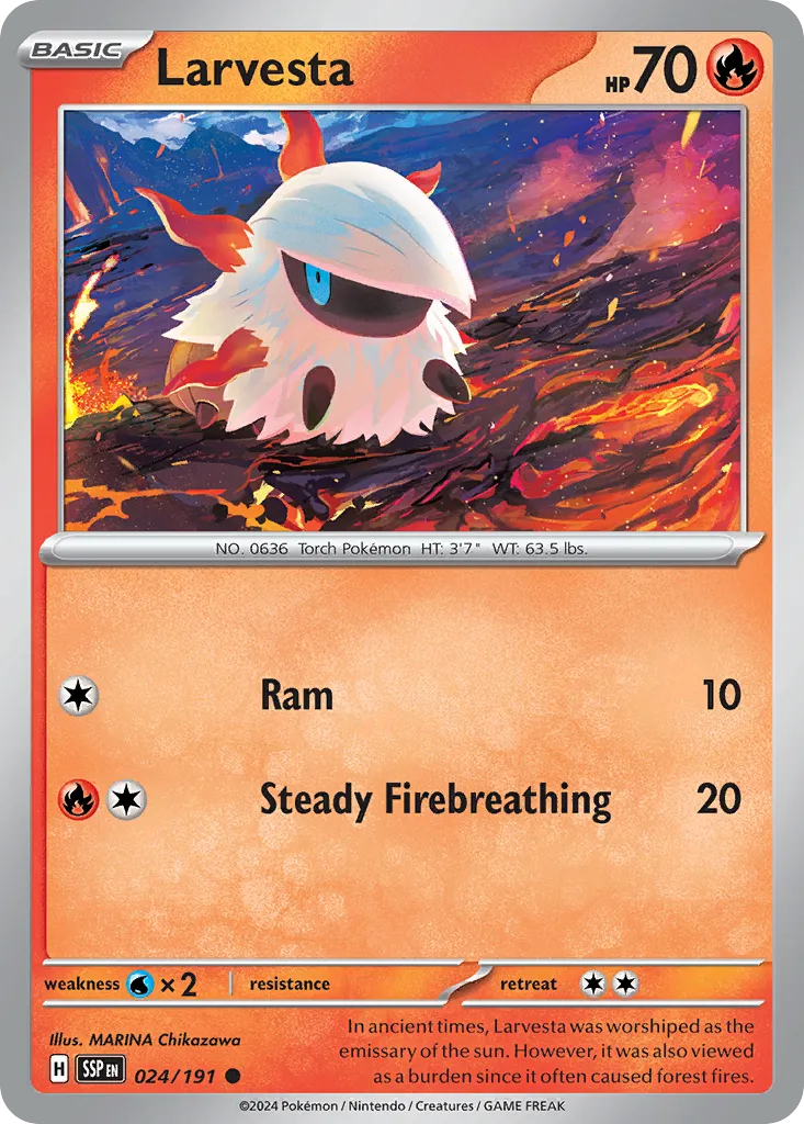 2024 Surging Sparks Larvesta Common #024/191 Common card image