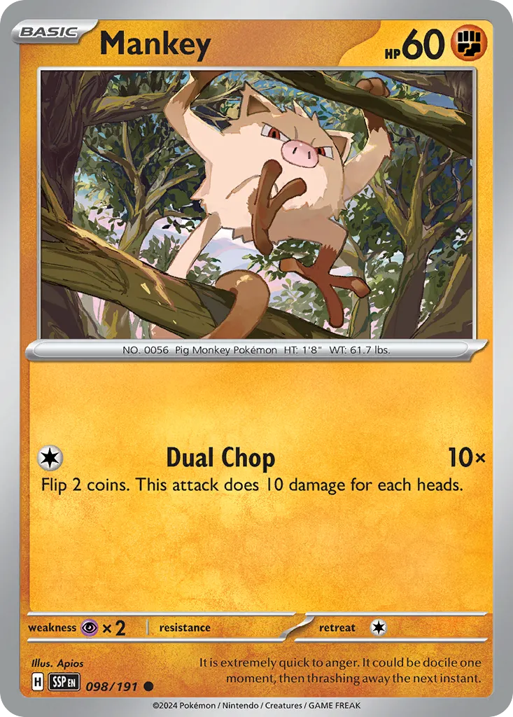2024 Surging Sparks Mankey Common #098/191 Common card image