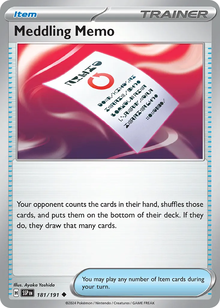 2024 Surging Sparks Meddling Memo #181/191 Uncommon card image