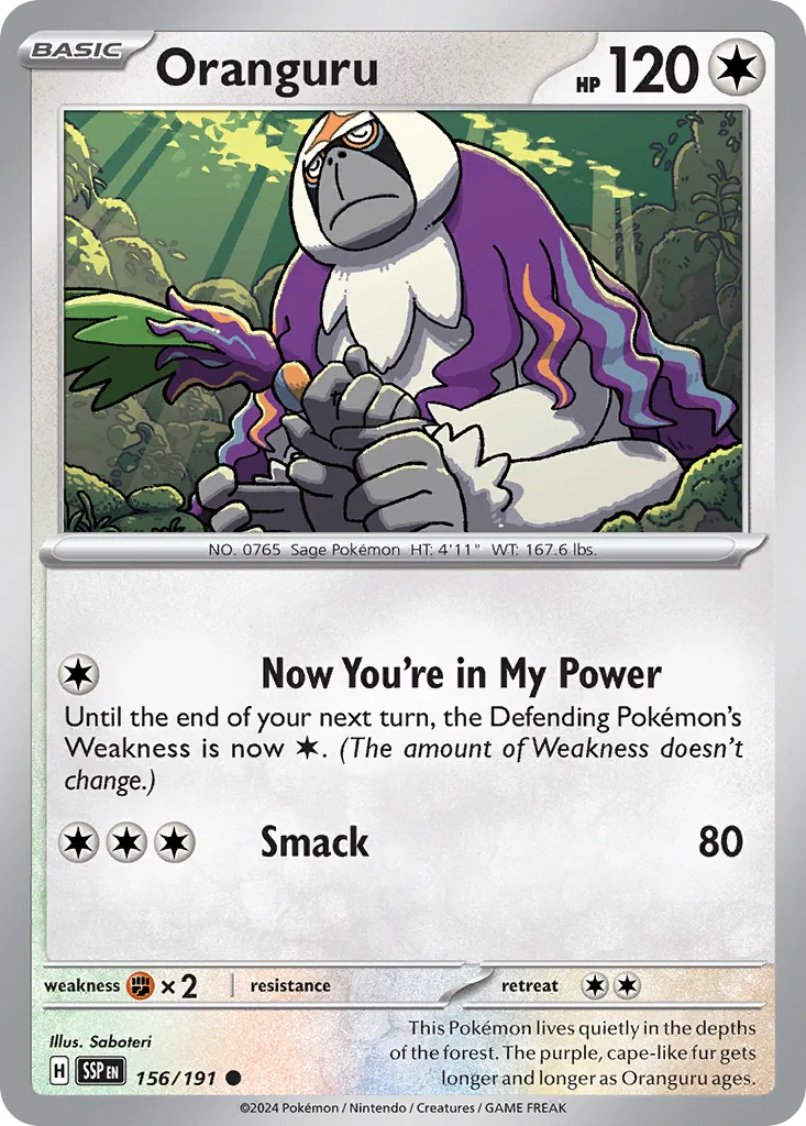 2024 Surging Sparks Oranguru Common #156/191 Common card image