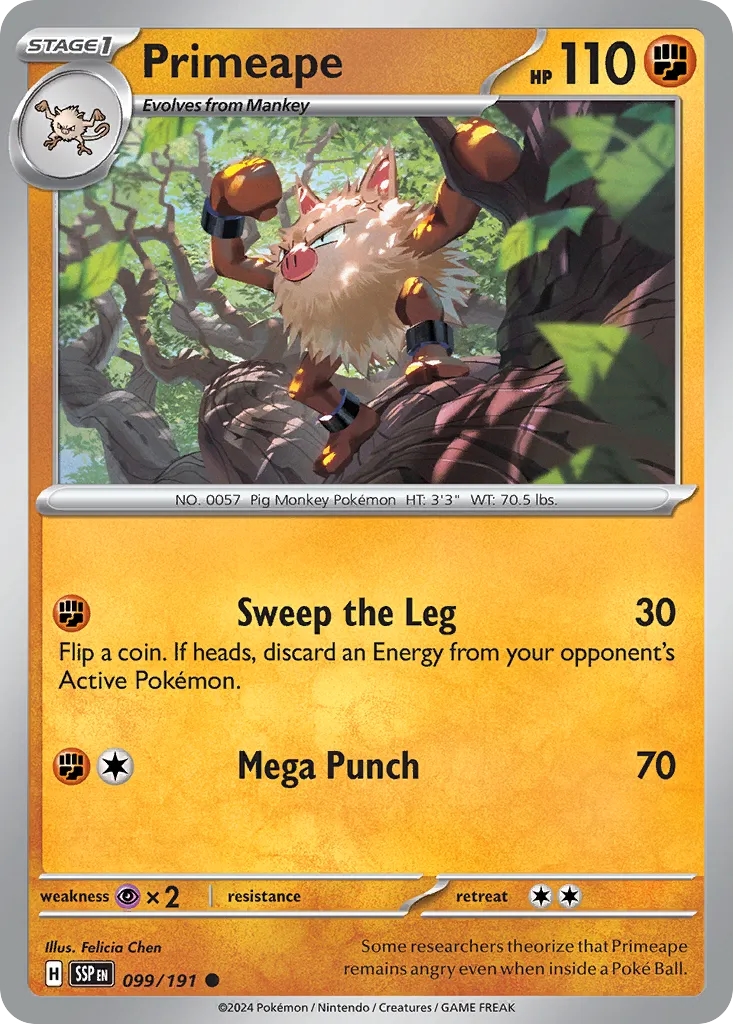 2024 Surging Sparks Primeape Common #099/191 Common card image