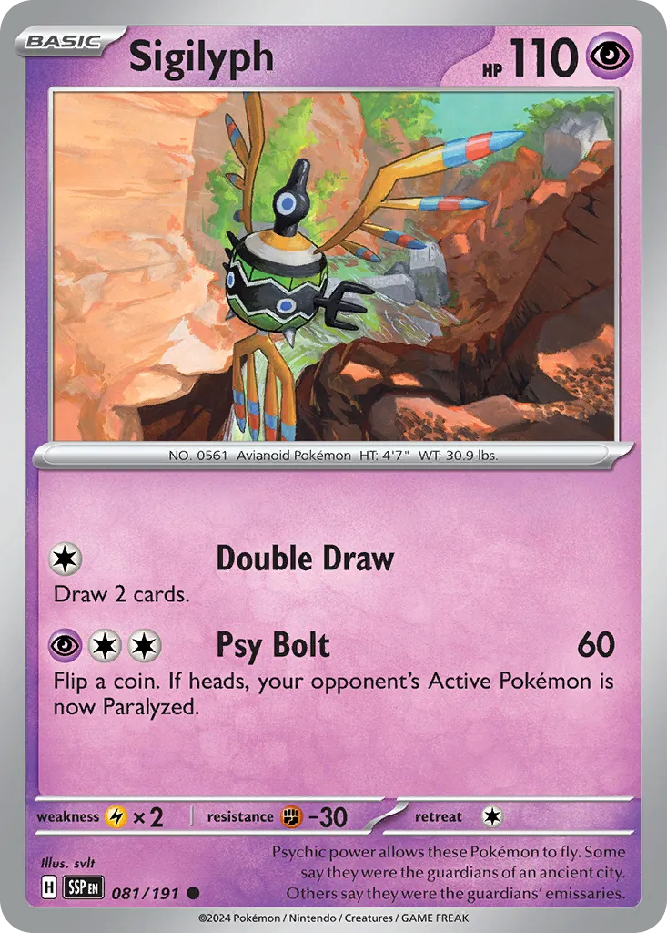 2024 Surging Sparks Sigilyph #081/191 Common card image