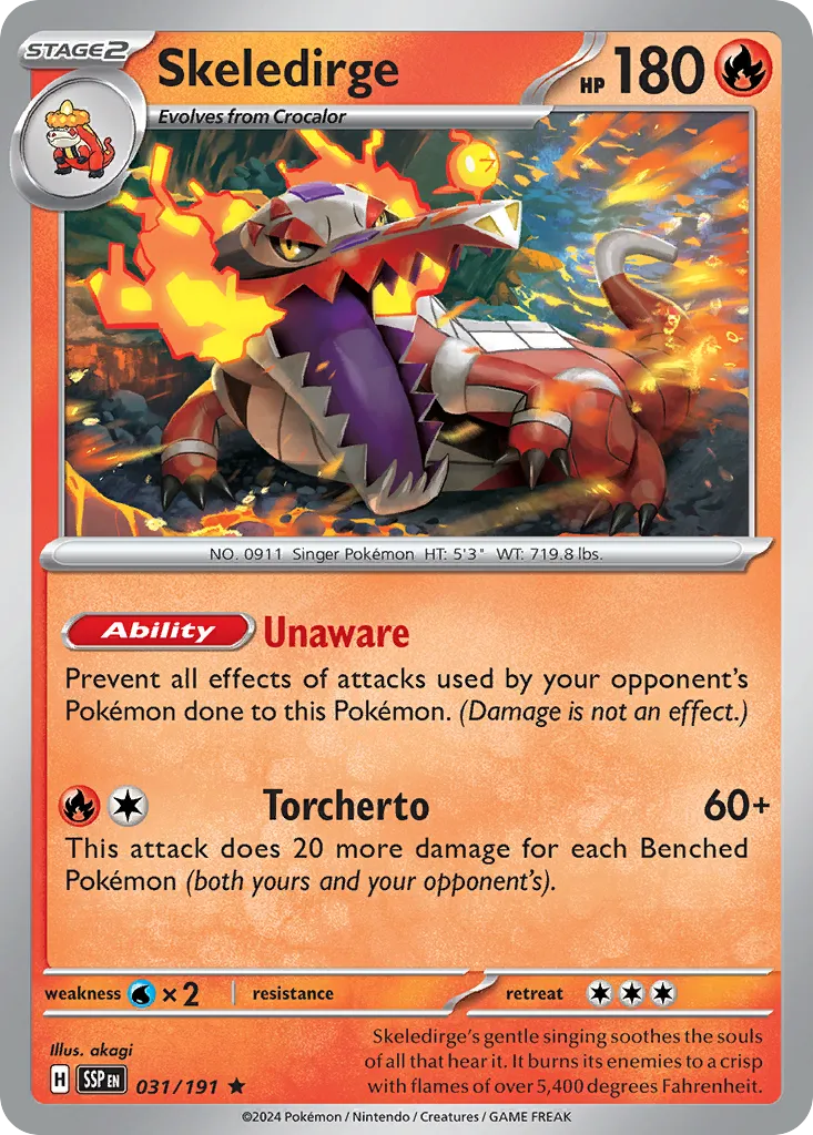 2024 Surging Sparks Skeledirge #031/191 Rare card image