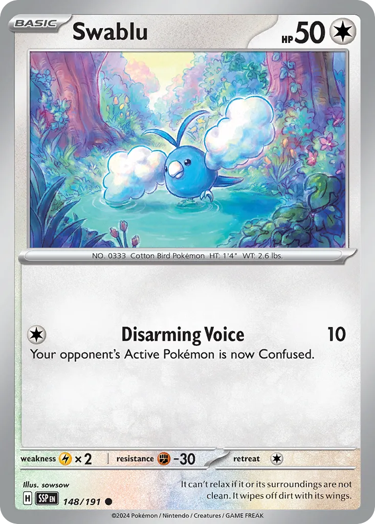 2024 Surging Sparks Swablu #148/191 Common card image