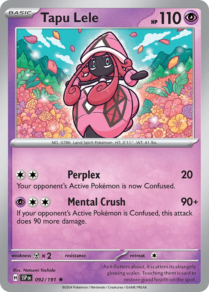 2024 Surging Sparks Tapu Lele #092/191 Rare card image