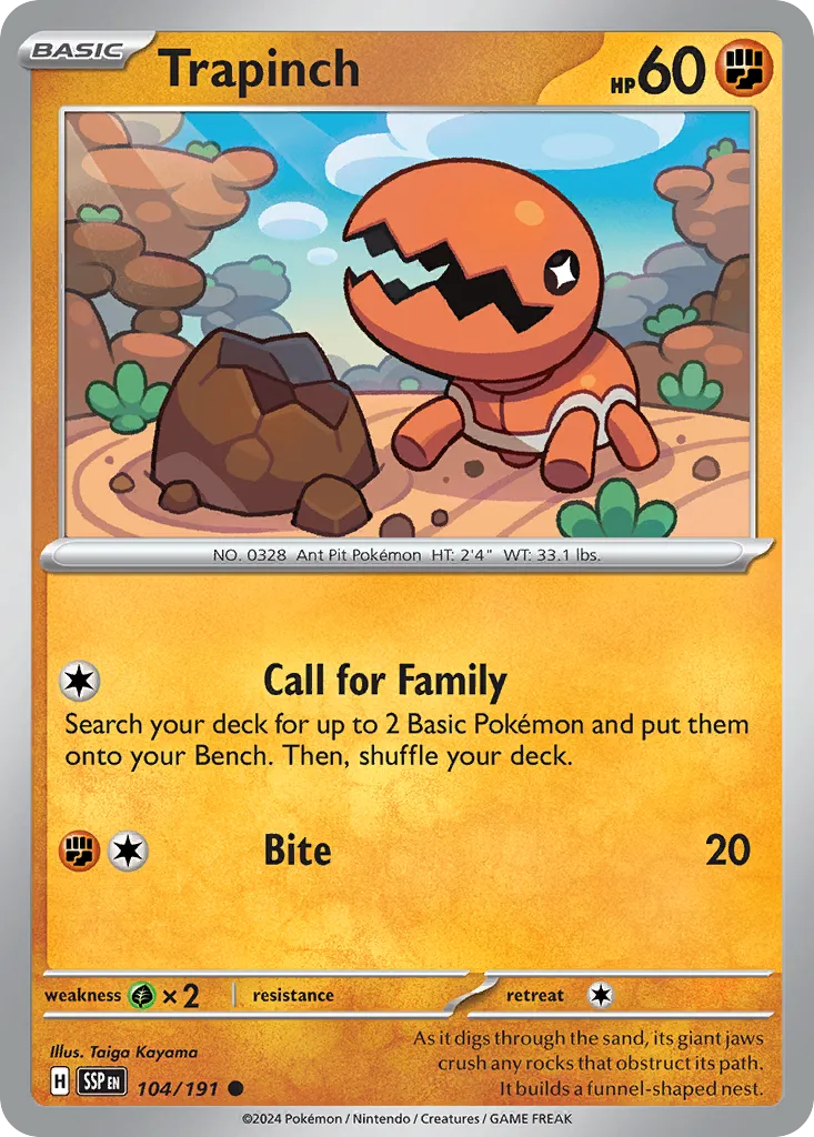 2024 Surging Sparks Trapinch Common #104/191 Common card image