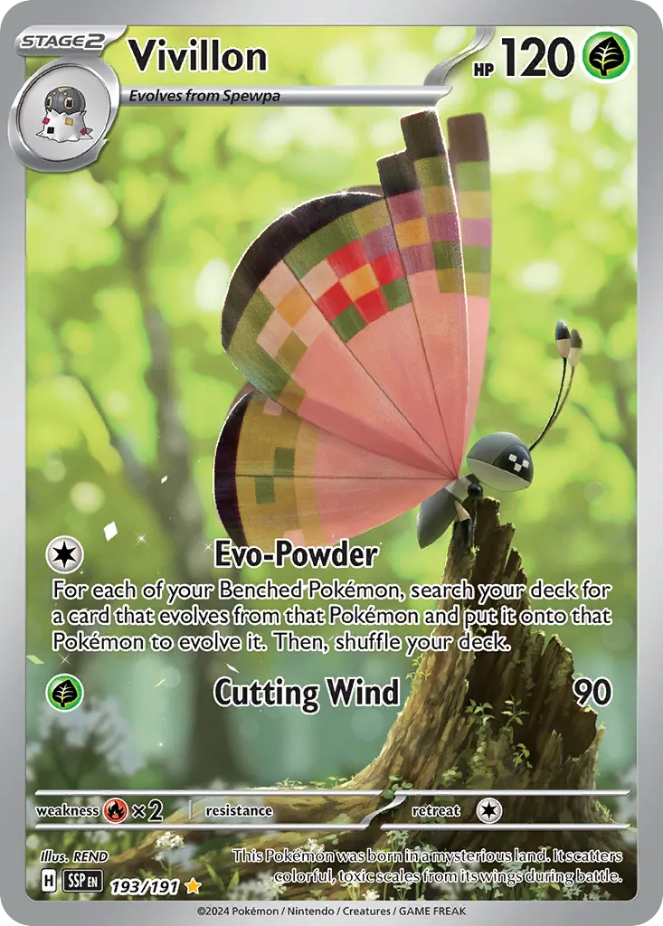 2024 Surging Sparks Vivillon #193/191 Illustration Rare card image