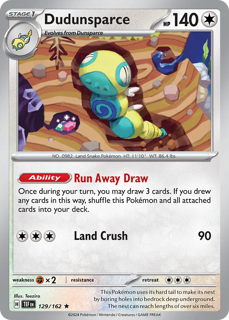 2024 Temporal Forces Dudunsparce Rare #129/162 Rare card image