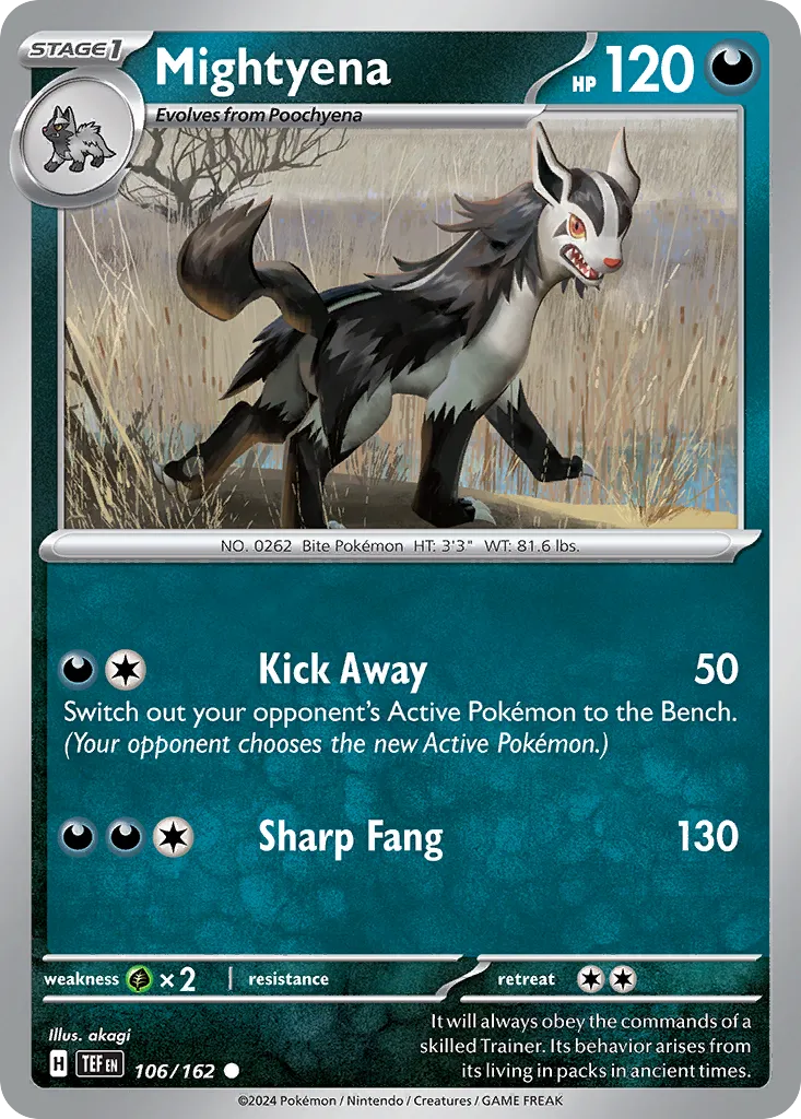 2024 Temporal Forces Mightyena Common #106/162 Common card image